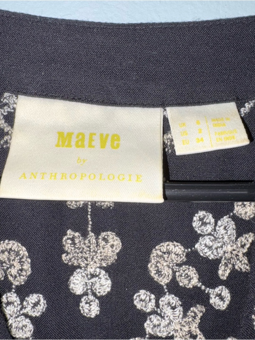 Maeve Anthropologie Bohemian Embroidered Black Tunic Dress with Ivory Detailing - Picture 2 of 4